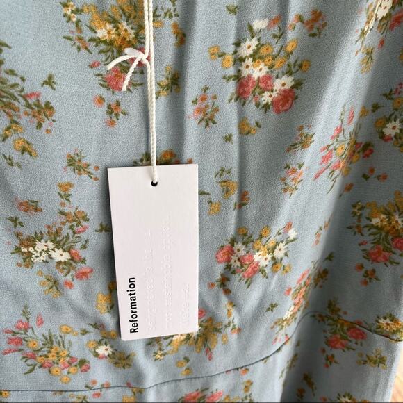 Reformation Humphrey Floral Print Mini Dress Grazia Blue - Picture 10 of 10